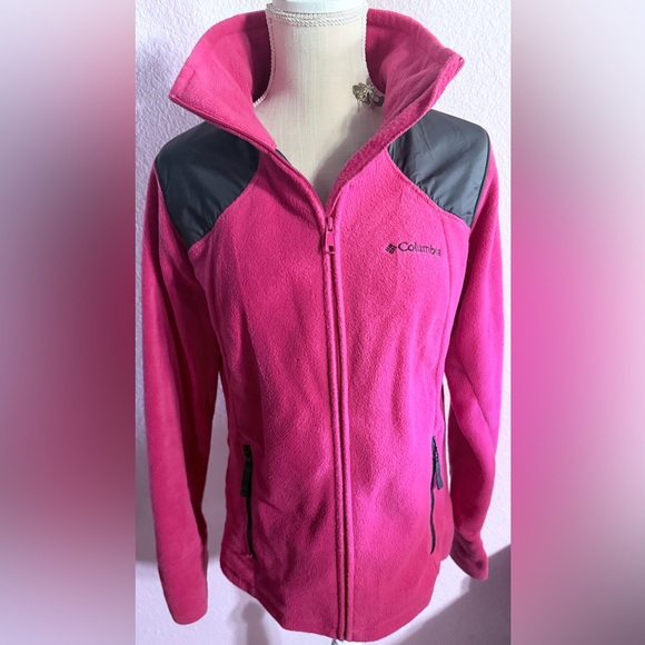 Columbia Bright Pink Fleece Jacket with black Accents - Picture 1 of 5